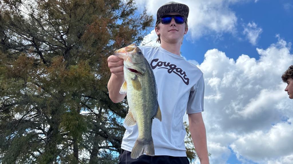Cole Cawthon shows off a catch during his practice round for the October 3 Central Division tourney at Ross Barnett Reservoir.