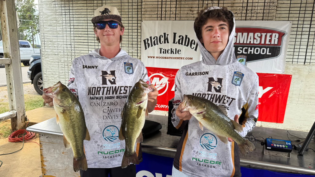 Cole Cawthon and Garrison von Foregger show off their catch (7.89 pounds, 3-fish bag) at the October 3 Central Division tourney at Ross Barnett Reservoir.