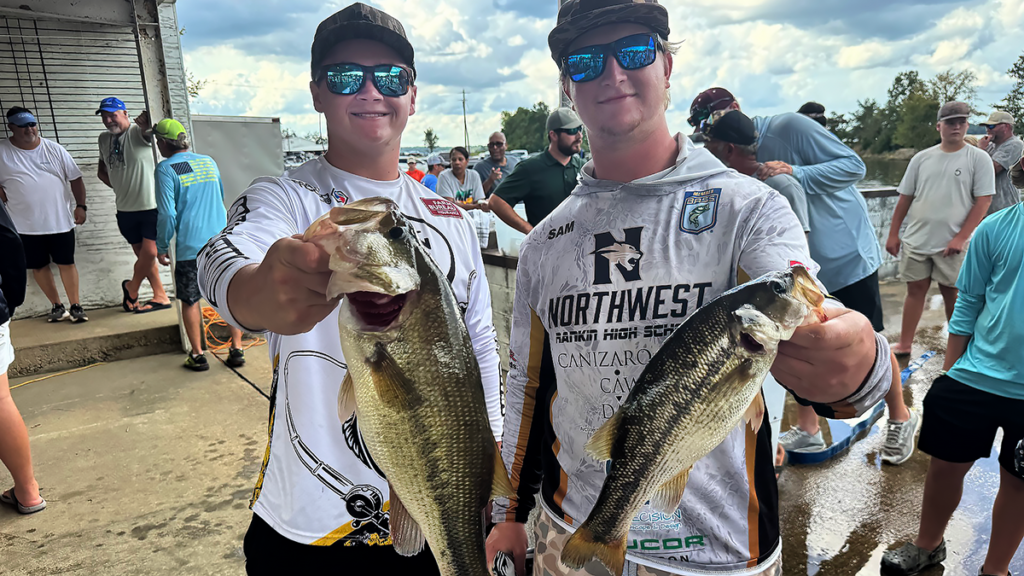 The duo of Ryder Torres and Sam Word show off their two-fish bag at the October 3 Central Division tourney at Ross Barnett Reservoir.