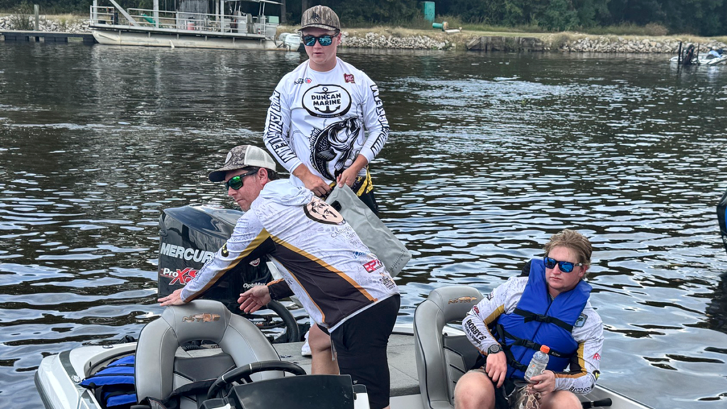 The duo of Ryder Torres and Sam Word finish a day on the water at the October 3 Central Division tourney at Ross Barnett Reservoir. (Michael Torres, Captain)